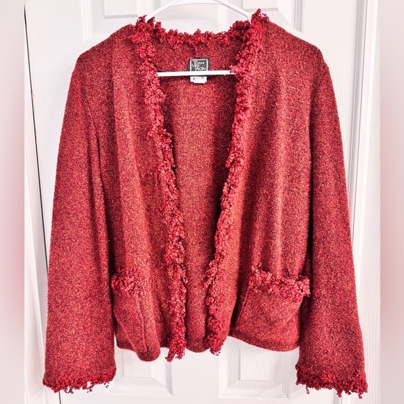 Joan Fagin Knit Boucle Cardigan Blazer with Fringe Detail - size Petite Small - Picture 1 of 8